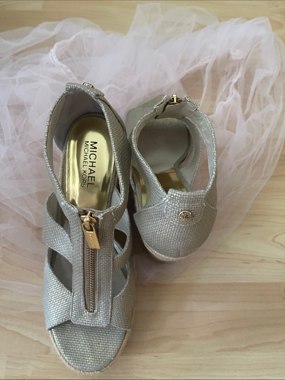 Michael Kors Champagne Gold Textured Espadrille Wedges - Picture 5 of 5